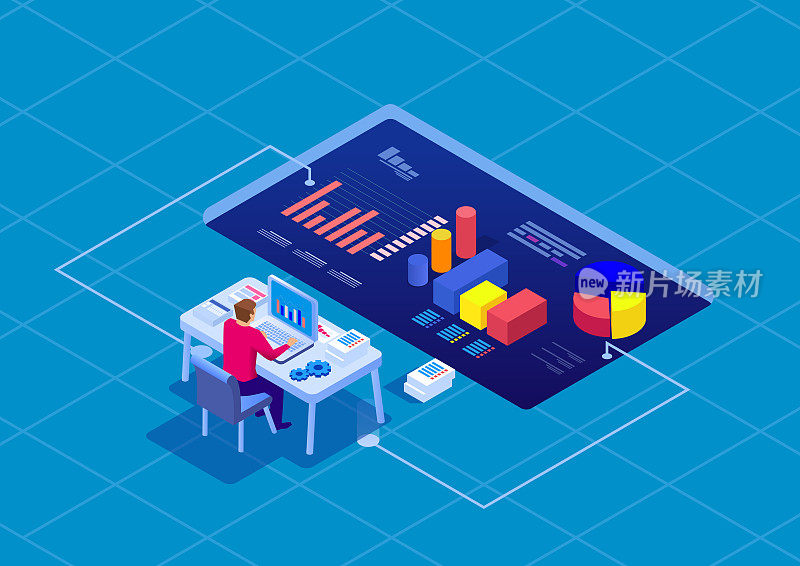 Businessman sitting and using computer to analyze data, corporate finance management